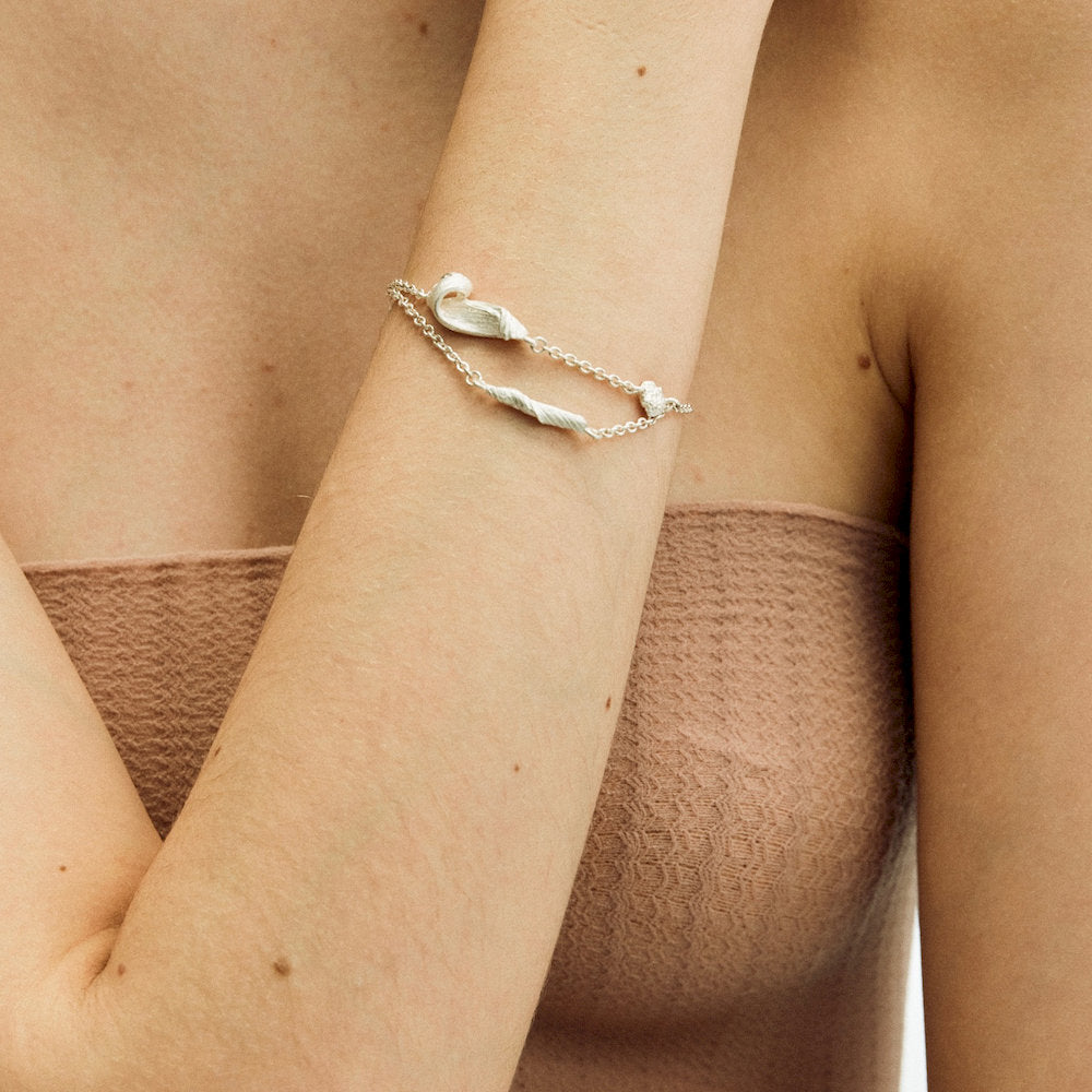 handmade Silver link bracelet on a wrist
