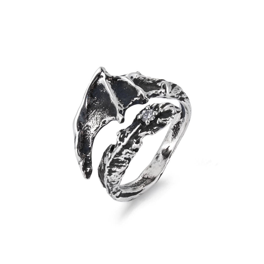 Shadow Silver ring with a Zircon on a white background