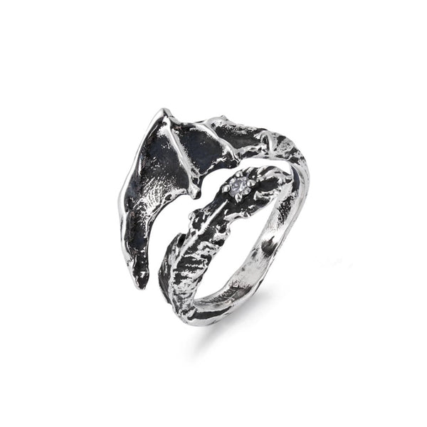 Shadow Silver ring with a Zircon on a white background