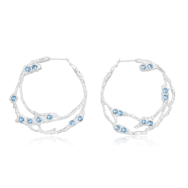 unique Silver hoop earrings with blue gemstones 