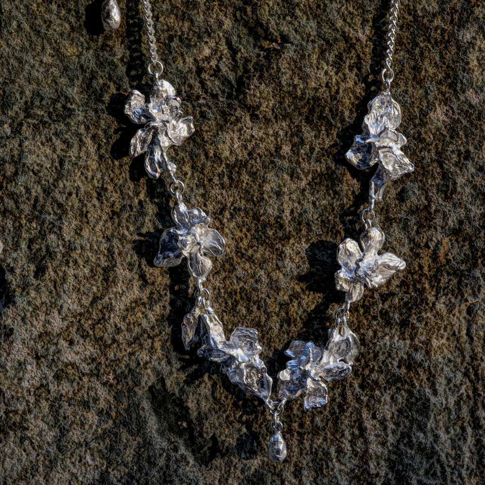 polished Silver floral necklace