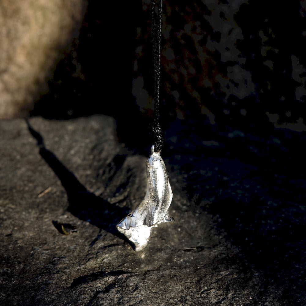 wabi sabi style long silver flower necklace